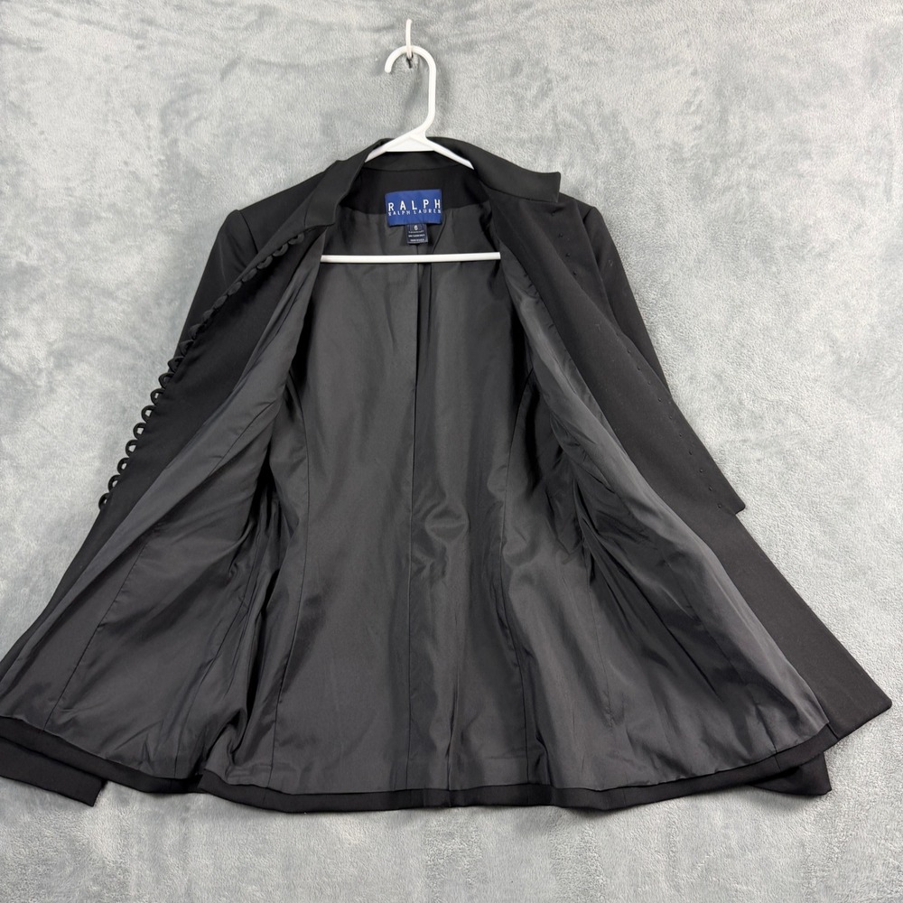 Ralph Lauren Womens 6 Black Blazer Jacket Front Button Detail Made in USA Office